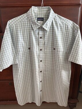 Patagonia Short-Sleeve Plaid Button-Down Shirt - Cream & Light Blue / Green